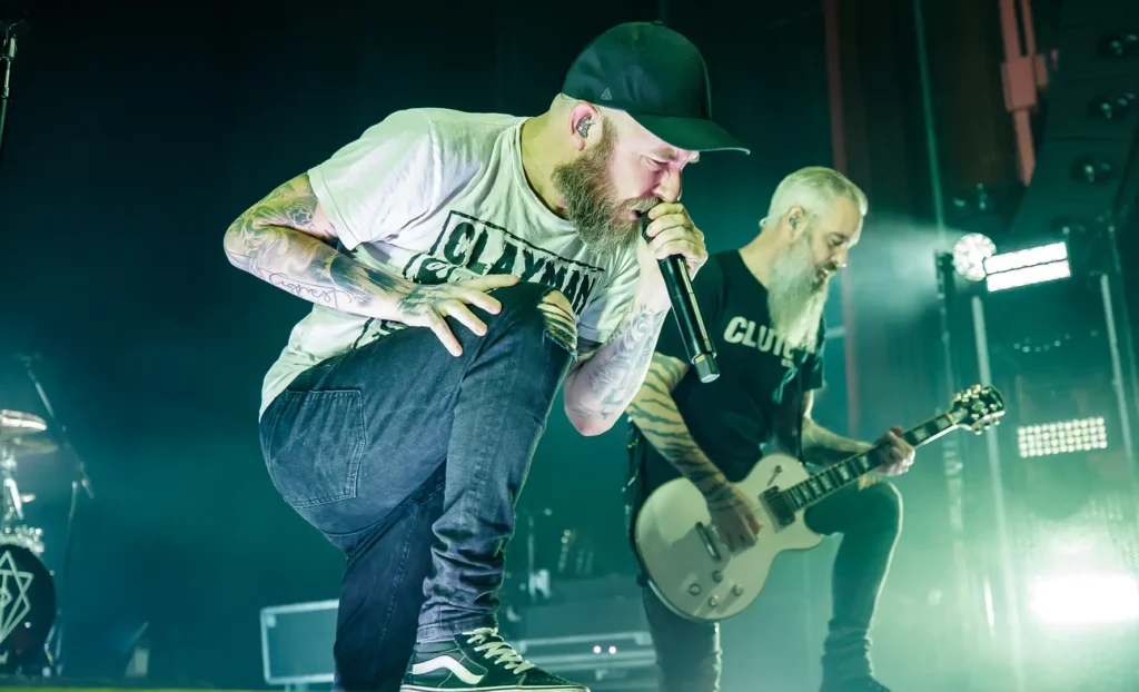 In Flames band: Anders Fridén (on the left) and guitarist Björn Gelotte (right) during Live Concert